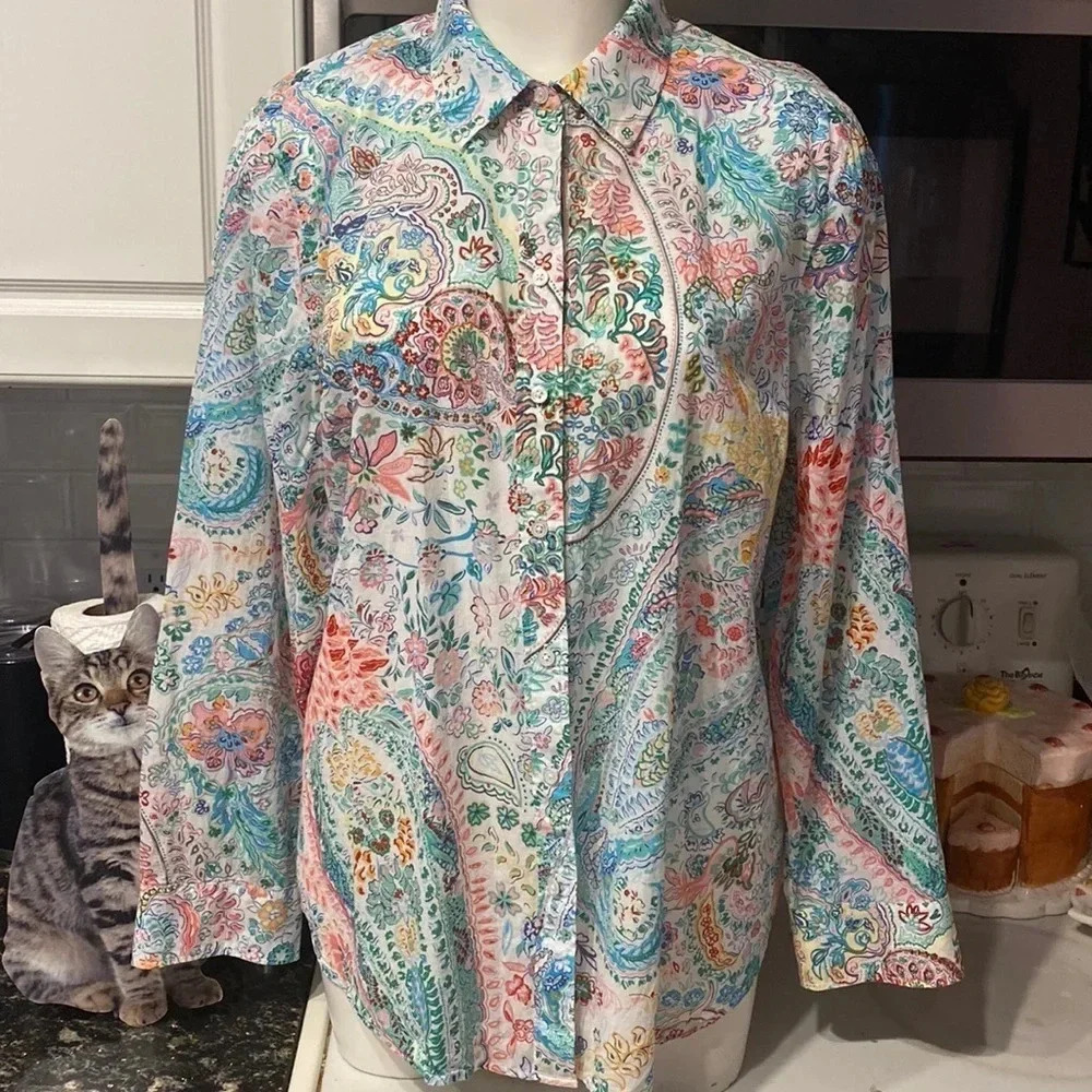X womens Talbots casual button up long sleeve regular shirt shirt XL.  EUC
